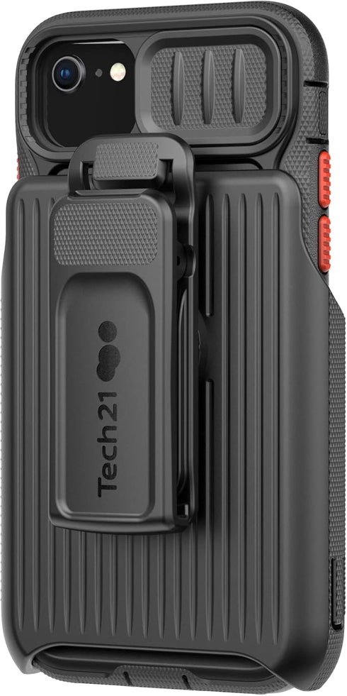 Tech21 Evo Max for iPhone SE 2022, Ultra-Protective and Rugged Phone Case with Holster, 20ft Multi-Drop Protection