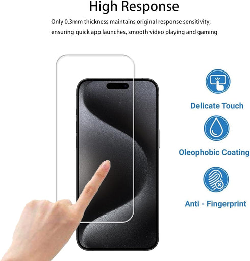 Easy Alignment Frame for iPhone 15 Pro Max Tempered Glass Screen Protector Film, 3-Pack