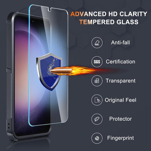 Full Body Heavy Duty Case for Samsung Galaxy S24 Plus, Shockproof Protective Cover with Lanyard Strap and Tempered Glass