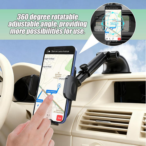 TNAIYH 360 Car Phone Holder, Strong Suction Cup Vehicle Windshield Dashboard Air Vent Cellphone Mount, Rotating
