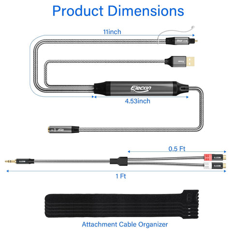 3.5mm 6.6 192kHz TV/PS4/DVD 2 Elecan Unidirectional Optical Male to AUX Female Audio Converter Cable Ft, DAC