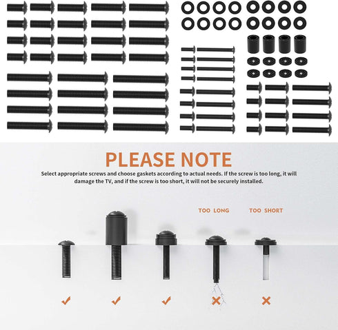 Universal TV Mount Screws Installation Hardware Kit, Includes M4 M5 M6 M8 Screws & Spacers for Various TV Brands