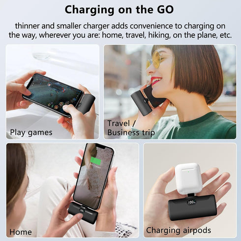 Mini Portable Charger 5000mAh, Ultra Compact Power Bank with Built-in Phone Holder, LED Light, LCD Display for Travel,