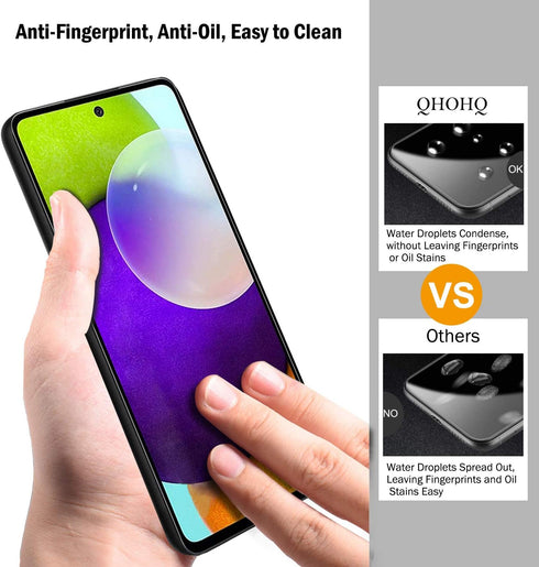 QHOHQ 3 Pack Tempered Glass Screen Protector for Samsung Galaxy A52 4G/5G + Camera Lens Protectors, 9H Hardness,