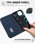 TUCCH Wallet Case for iPhone 12 Pro/iPhone 12 5G, PU Leather Folio with Kickstand, Card Slot, Dark Blue
