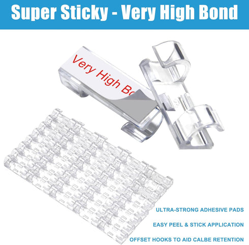 40PCS Adhesive Cable Clips Clear - Upgraded Wire Holders for Wall, Strong Cord Organizer Under Desk, Car, PC, Christmas Light Indoor/Outdoor