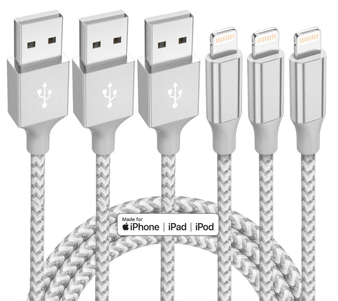 Apple MFi Certified iPhone Charger 3 Pack - 10 ft Nylon Braided Fast Charging Cable for iPhone 13, 12, 11 Pro Max, and