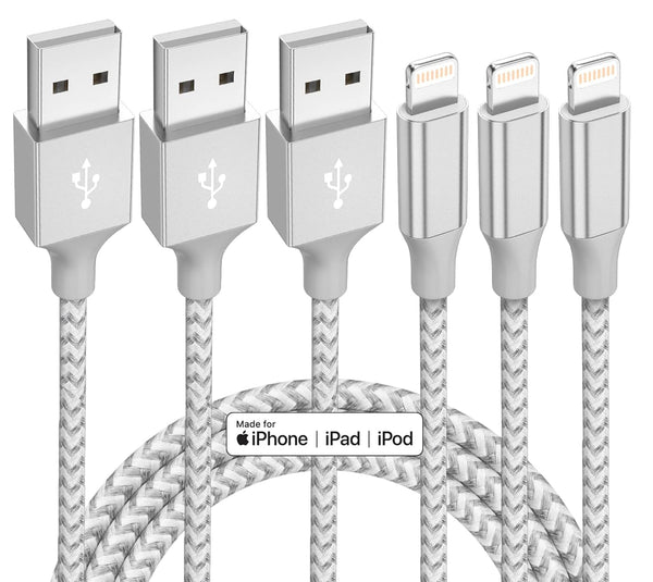 Apple MFi Certified iPhone Charger 3 Pack - 10 ft Nylon Braided Fast Charging Cable for iPhone 13, 12, 11 Pro Max, and