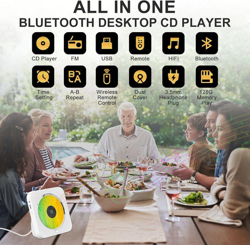 Portable CD Player with Bluetooth, Desktop CD Player for Home with Remote Control, FM Radio, LED Screen