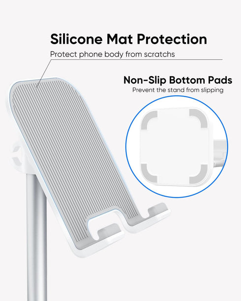 Cell Phone Stand - Height Adjustable Phone Holder for Desk, Compatible with iPhone, Galaxy, and All Mobile Phones