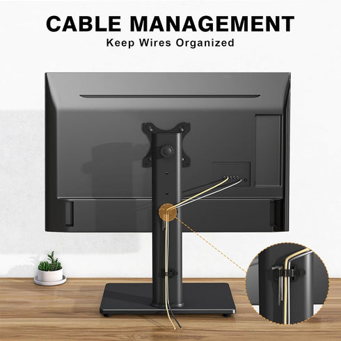 Single Monitor Stand VESA Mount for 13-32 Inch Screens, Free-Standing Riser with Swivel Tilt Rotation