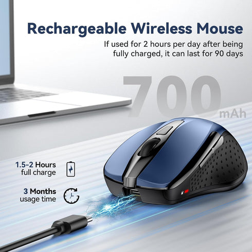 Wireless Mouse (BT5.0/3.0 & 2.4G) Rechargeable Silent Mouse, 4800 DPI Adjustable, Ergonomic Bluetooth Mouse for Laptop,