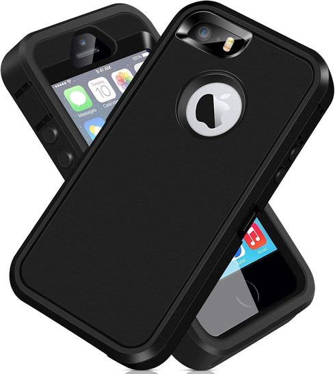 ACAGET Heavy Duty Case for iPhone SE 2016, Black, Shock-Absorbing Dual Layer Rubber TPU + PC Cover, Non-Slip