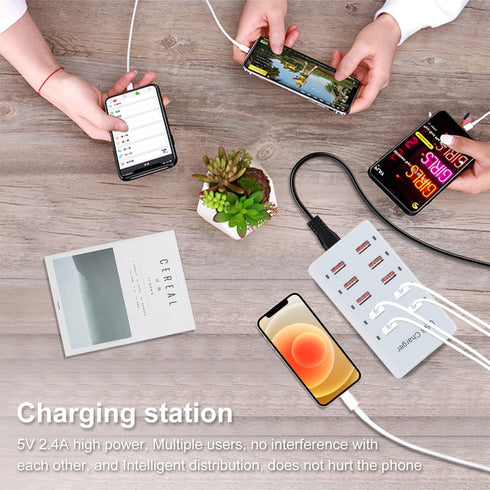USB Charger 10-Ports, USB Charging Station for Multiple Devices, Power Hub Strip, Smart Plug Charging Dock for iPhone
