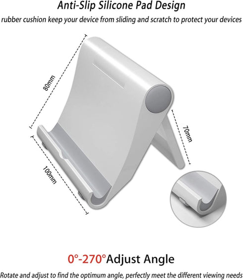 Cell Phone Multi-Angle Stand Holder - White Cradle Organizer Charger Station for Tablet, Desktop, Bed, Office, School,
