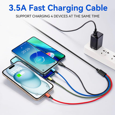 Multi Charging Cable 4A 3Pack 4FT Multi Fast Charging Cord 4 in 1 Multi Charger Cable Multi Cable with IP/Type C/Micro USB Port Adapter for Cell Phones/Tablets/Samsung Galaxy/LG/Huawei & More