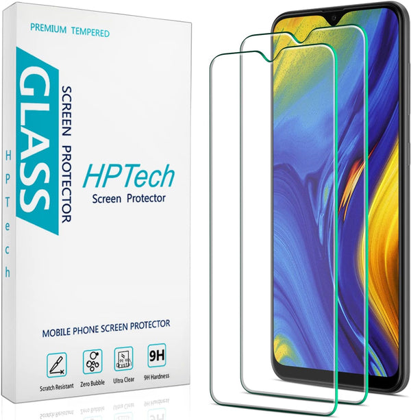 HPTech Tempered Glass Screen Protector for Samsung Galaxy A20, Easy Install, Bubble-Free, 2-Pack.