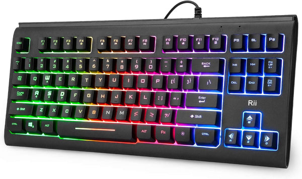 Rii Gaming Keyboard, 87-Keys RGB Backlit Compact Keyboard, Silent USB Wired for Laptop PC Windows Mac