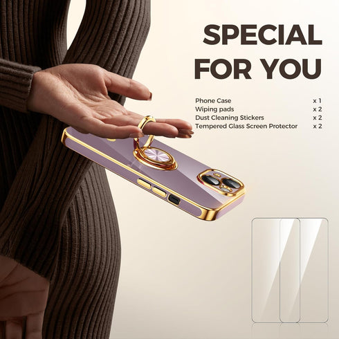 Nonional 13 2 Pack 360 13 Compatible for iPhone Case with Screen Protector, Rotatable Ring Holder [Luxury Hearts