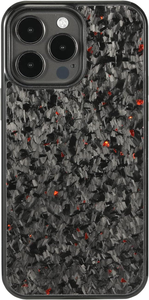 molzar Grip Series Case for iPhone 14 Pro Max, Real Forged Carbon Fiber, Wireless Charging Compatible (Glossy Black/Red)