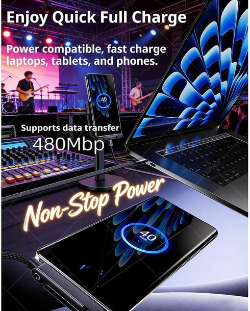 Generic 240W 2-in-1 (1pc,C-C) Sideways Phone Charger, Stand Data Cable, Invisible Holder Charger Cable, Invisible