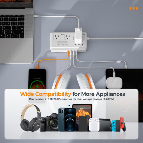 TESSAN 220V to 110V Voltage Converter, Universal Travel Adapter with 4 USB Ports (1 USB C), 3 AC Sockets, EU/UK/AU/IT