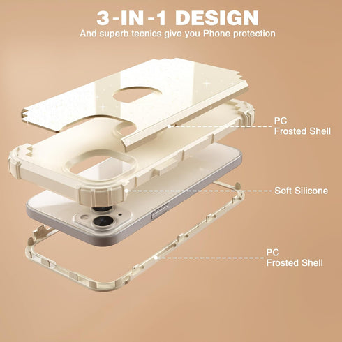 IDweel iPhone 15 Case - Luxury 3-in-1 Shockproof Glitter Yellow Cover with Screen Protector & Sturdy Bumper.