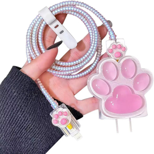Cable Protector for iPhone Charger, Cute Cat Paw Design, Kawaii Cat Claw Soft Charging Cord Protector for Women Girls
