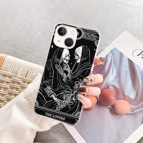 The Lovers Tarot Card Skull Black Case Compatible with iPhone 15, Trippy Psychedelic Aesthetic Tarot Card Cool Skeleton Case for iPhone 15, Unique Trendy Design TPU Bumper Cover Case