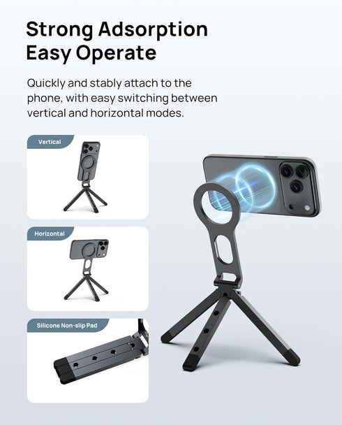 SODI 17 16 15 14 13 12 Magnetic Phone Tripod Stand for iPhone - Strong Magnet Foldable Cell Phone Stand for Vlog, Gym