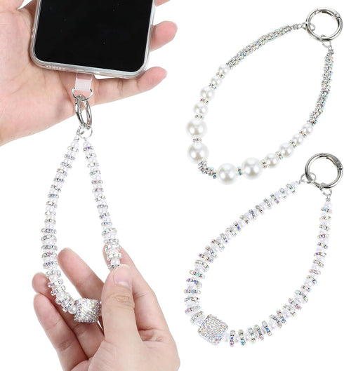 Yuanan 2 Pack Phone Wrist Strap, Pearl Beaded Phone Charm, Hands-Free Wristlet Bracelet,