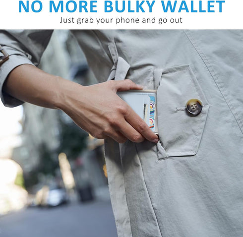 Phone Wallet Stick on, 3 Pack Card Holder for Phone Case, Leather Credit Card Sticky Wallet (Baby Blue, White, Black)