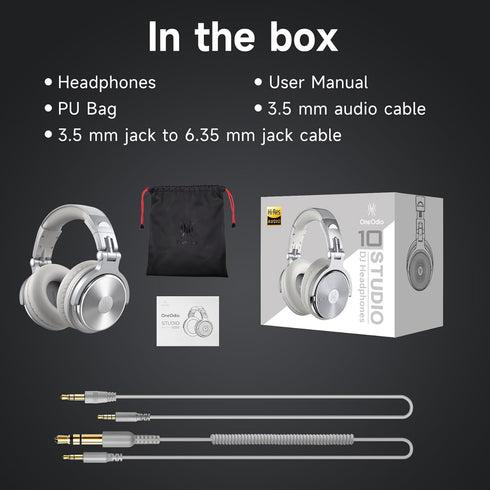 OneOdio Wired Over Ear Headphones, Studio Monitor & Mixing DJ Stereo, 50mm Neodymium Drivers, Silver