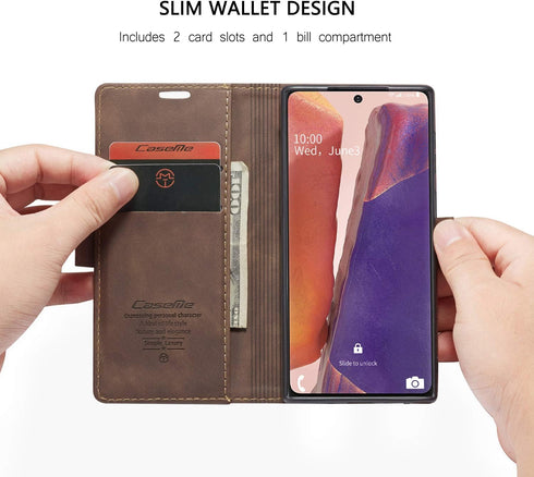 Samsung Galaxy Note 20 Wallet Case, Coffee Retro PU Leather Flip Cover with Card Slots and Kickstand