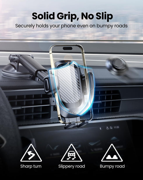 Phone Holder for Car with New Rotating Base, Universal Cell Phone Mount for Dashboard, Windshield, Long Arm