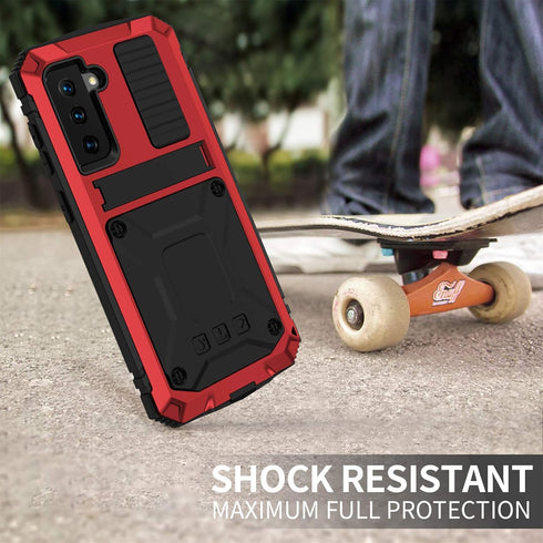 Samsung Galaxy S21 Case Compatible, Heavy Duty Aluminum Metal Waterproof Shockproof Protector Cover Hard Case (Red)
