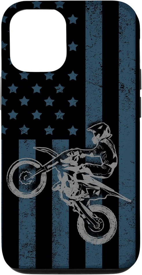 Vintage Motocross Racing iPhone 13 Case - US Flag Patriotic Dirt Bike Gift