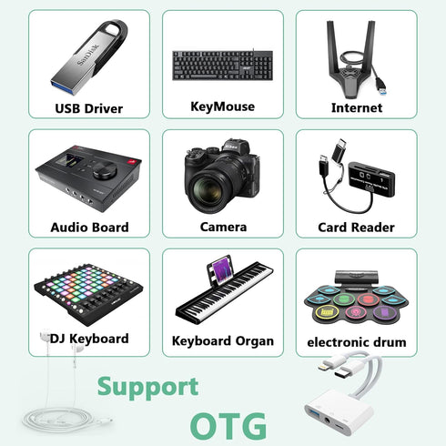 Lightning + USB C to Aux Audio Headphone Jack Adapter, Multi USB OTG Camera Adapter for iPhone 15/14/13