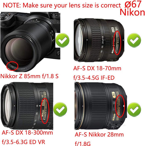 67mm Lens Cap Cover for Canon 90D 77D T8i kit EF-S 18-135mm Lens, Nikon D850 D780 kit 16-85mm Lens (2 Pack)
