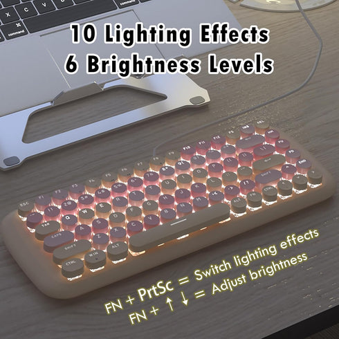 Lomiluskr Cute Colorful Wired Mechanical Keyboard for Girls, Compact 84 Keys with Round Keycaps, Pink Switch