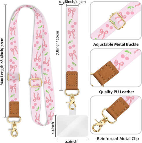 Piefly Cute Phone Lanyard Crossbody Strap, Girly Bowknot Cell Phone Lanyard for Women, Wrist Strap Wristlet Adjustable