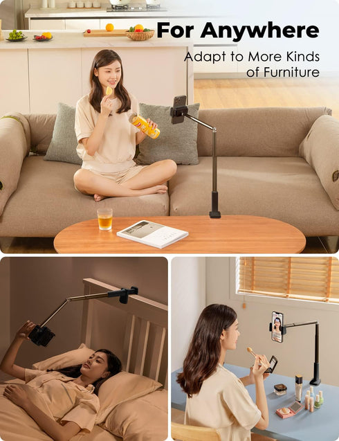 Viozon Phone Holder - Flexible Long Arm Overhead Mount, 360° Adjustable, C Clamp for 3.5"-6.7" Phones, Black