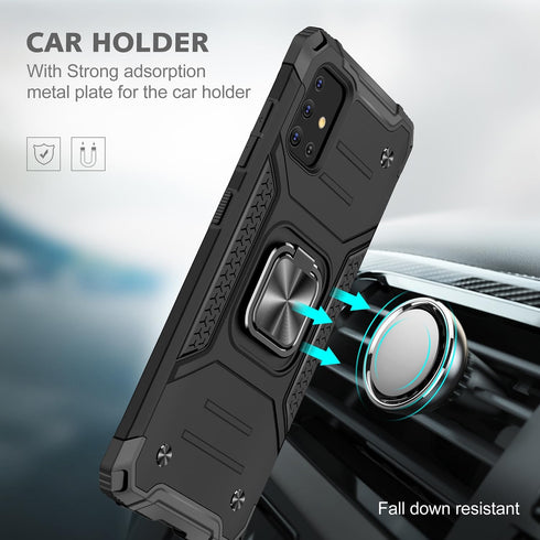 Military Grade Case for Samsung Galaxy A51, Built-in Kickstand Heavy Duty Shockproof Cover (Black)