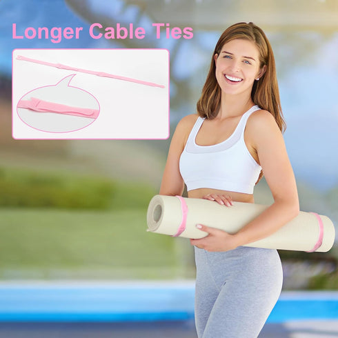 110PCS Adjustable Reusable Cable Ties, 8 1/2" Multi-purpose Hook Loop for Home, Office, Data Centers, Pink
