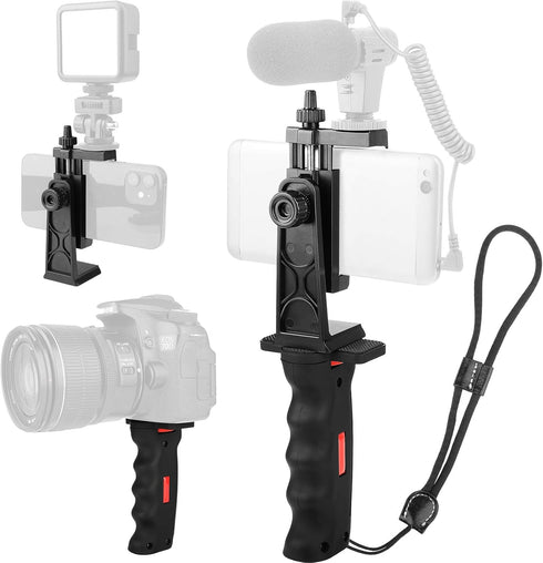 Phone Vlogging Holder, Cell Phone Camera Handle Grip Stabilizer, Ergonomic Smartphone Video Stabilizer with Cold Shoe