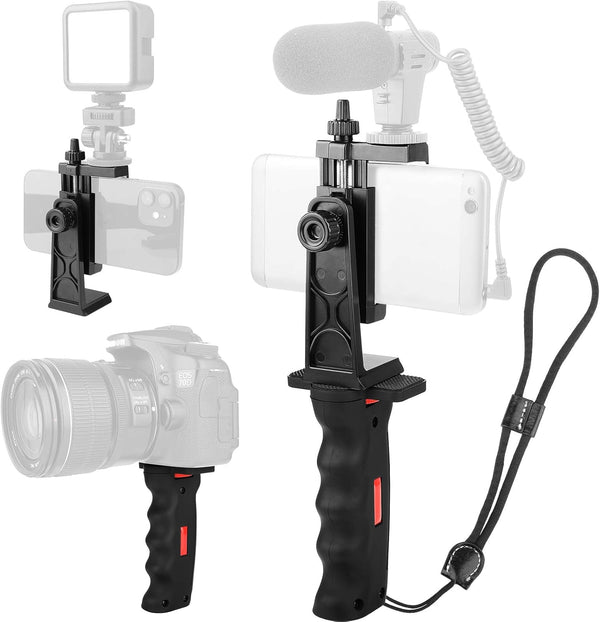 Phone Vlogging Holder, Cell Phone Camera Handle Grip Stabilizer, Ergonomic Smartphone Video Stabilizer with Cold Shoe