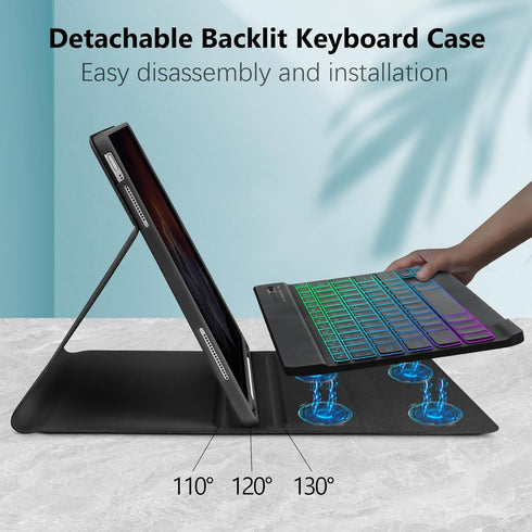 FUWANG iPad 10th Generation Case with 10.9 inch Keyboard 2022 - Detachable 7 Colors Backlit Wireless Bluetooth Folio