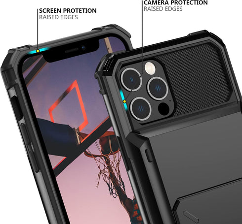 Nvollnoe iPhone 12/12 Pro Case with Card Holder - Dual Layer Heavy Duty Shockproof Wallet Case with Hidden Card Slot