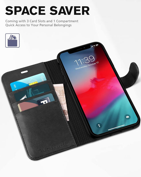 TUCCH Case Wallet for iPhone XR - Kickstand, RFID Blocking, Credit Card Slot, PU Leather Folio Cover, Black