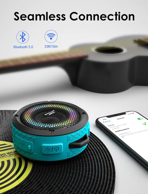 Soundace S6 IPX7 Waterproof Shower Speaker, 5W Bass Bluetooth Speaker with Suction Cup Hook, Mini Portable Outdoor